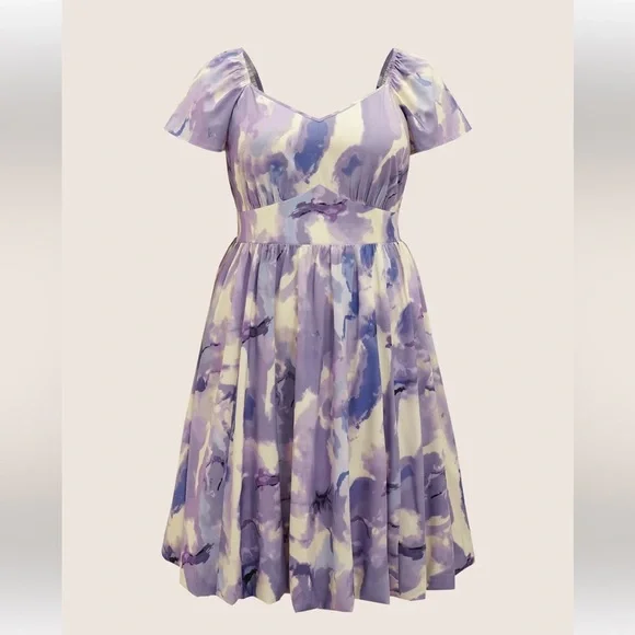 Bloomchic Watercolor Floral Ruffles Shirred Gathered Dress - Picture 7 of 8